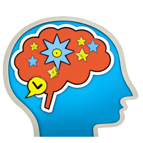 Brain icon with stars, representing clarity and success in overcoming impostor syndrome.