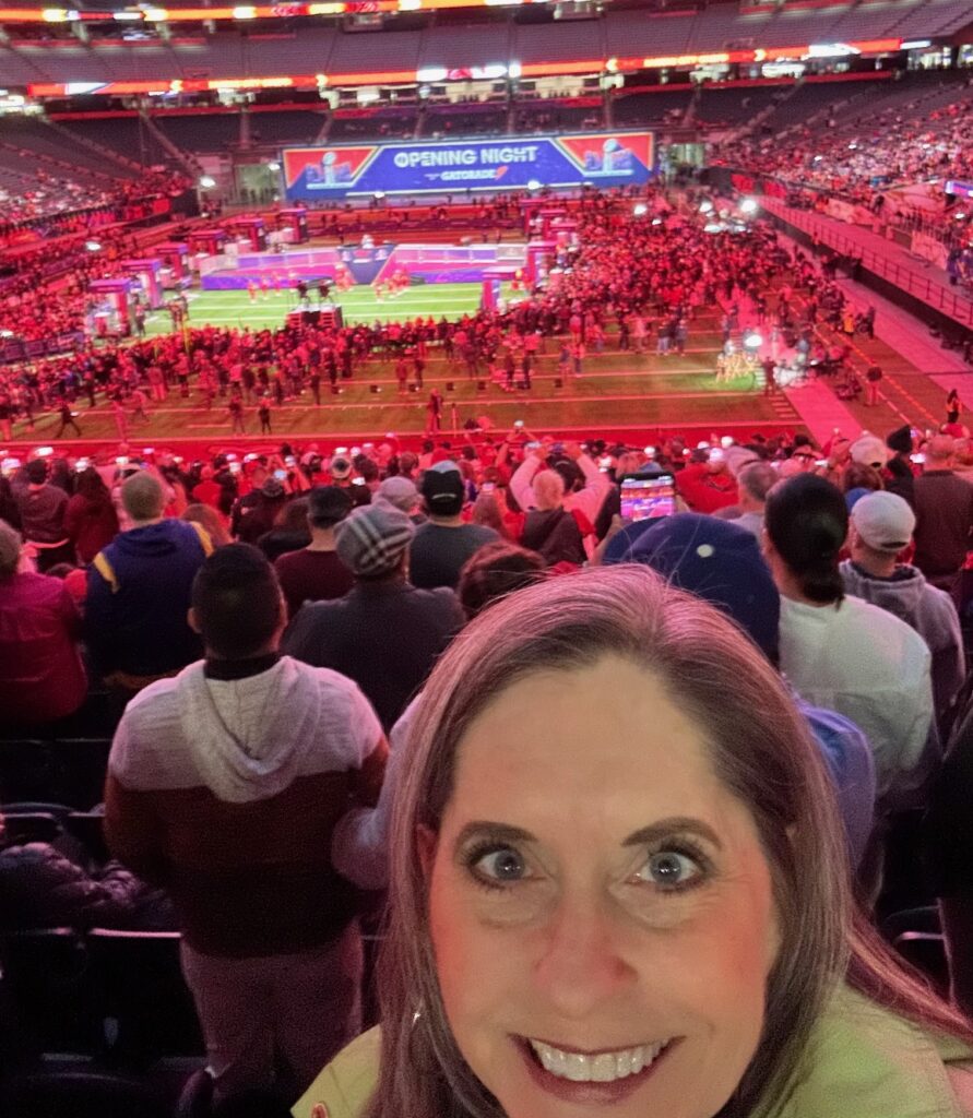 Maureen inside Opening Night Super bowl