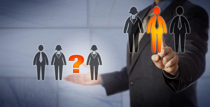 Identifying talent to fill the dreaded skill gap: Business person selecting a candidate.